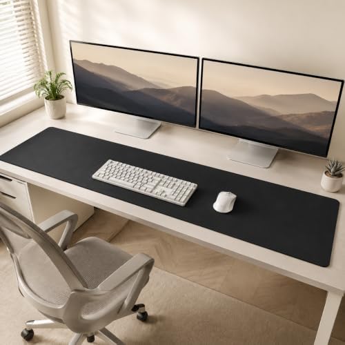 Leather Desk Mat 63" x 17", Black Large Desk Pad Protector by cebowa