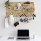 Wooden Pegboard Modular Display Organization Storage Wall Hooks Shelf (Oak Colored Finish-B-4) - Image 3