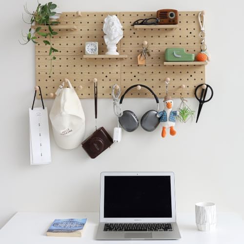 Wooden Pegboard Modular Display Organization Storage Wall Hooks Shelf (Oak Colored Finish-B-4) - Image 3