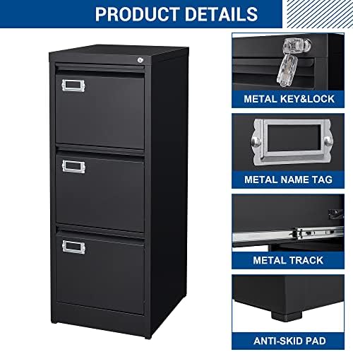 Fesbos Vertical File Cabinets - 3 Drawers 17.8" Deep Lockable Filing Cabinet - Metal Storage Cabinets for Home Office to Hanging Files Letter/Legal/F4/A4 Size - Image 6