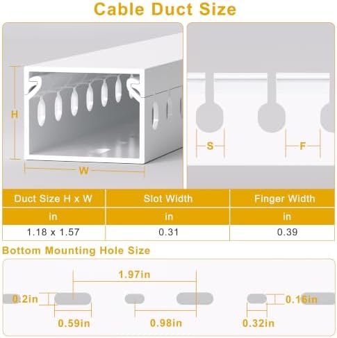 1.2"H x 1.6"W Cable Raceway, 12ft Under Desk Wire Management Channel, White - Image 2