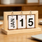 Wooden Perpetual Flip Calendar for Desk—Natural Wood Texture—Vertical Page Flipper with Metal Ring—Reusable Daily Date Tracker for Home Office Study Bedroom Shelf - Image 3