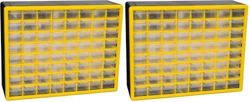 Akro-Mils 64-Drawer Plastic Drawer Storage Cabinet for Garage Organization, Bead Organizer, Building Bricks Storage, Teacher Toolbox, Makeup Organizer, 20-Inch W x 6-Inch D x 16-Inch H, 10164 Yellow by Akro-Mils