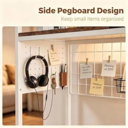Desk Shelf Organizer with Pegboard & Hooks, Desk Hutch for Computer Monitor, Multi-Tier Wood Desktop Bookshelf Display Rack for Home Office Dorm Room (Simple White, 38.6‘’) - Image 3