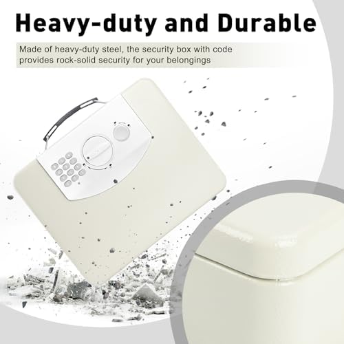 KYODOLED Off-White Safe Box with Digital Keypad Lock, Lock Box with Code for Personal Items, Metal Security Box for Cash, Passport, Ideal for Home, Office, Garage Sale, 11.8'' x 9.4'' x 3.5'' - Image 6