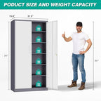 Metal Storage Cabinet with 2 Doors and 6 Shelves,Gray White Metal Cabinet with Lock,71" Lockable Garage Storage Cabinets,Locking File Cabinet,Steel Tool Cabinets for Home,Office,Garage,Shop,School - Image 3