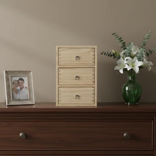 DDYURI Desktop Drawer Organizer Drawers Wooden Box Caddy Office Supplies Storage on Dresser Table 3-Tier Color-Light Brown - Image 4