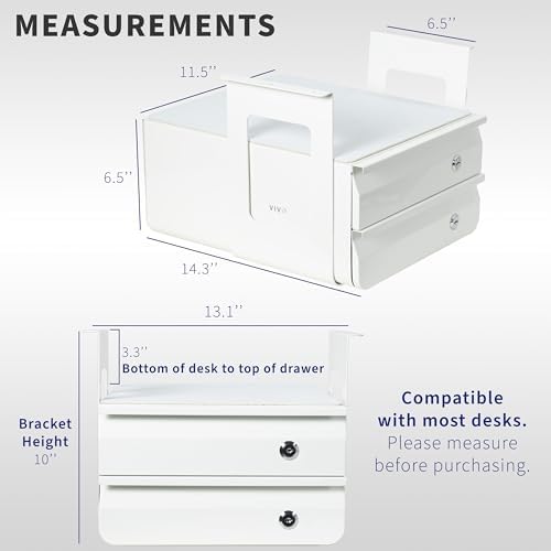 VIVO White 12 x 14 inch Under Desk Double Stacked Drawers, DESK-AC03L-2W - Image 2