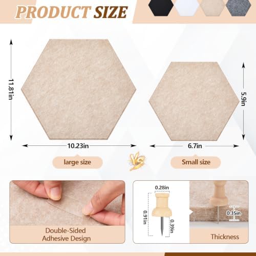12x10 in 16 Pcs Hexagon Cork Board Tiles, Felt Pin Boards, Classic - Image 2