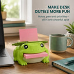 Note Toad - Desk Organizer & Note Holder, 3D Printed Frog Sticky Memo Block Dispenser with Pen Rest, 3 Reusable Stencils and Top Reminder Slot for Office Workspace, Reception Counter and Lover Gift - Image 2