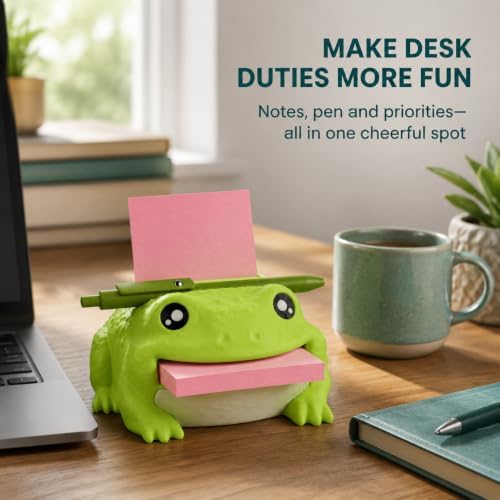 Note Toad - Desk Organizer & Note Holder, 3D Printed Frog Sticky Memo Block Dispenser with Pen Rest, 3 Reusable Stencils and Top Reminder Slot for Office Workspace, Reception Counter and Lover Gift - Image 2