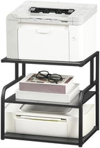 HOOBRO Printer Stand, 3-Tier Desktop Printer Table, Under Desk Printer Storage Office Organizer, Storage Rack with Adjustable Shelf, for Home Office, Kitchen, Living Room, Black BB06PS01 - Image 2