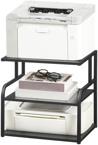 HOOBRO Printer Stand, 3-Tier Desktop Printer Table, Under Desk Printer Storage Office Organizer, Storage Rack with Adjustable Shelf, for Home Office, Kitchen, Living Room, Black BB06PS01 - Image 2