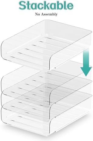 (4pcs Pack) HKeeper Stackable Paper Trays,Letter Tray Organizer,Office Desktop Organizer,A4 Paper Holder,Supplies Magazine,File Documents,Receipts(Clear,Regular) - Image 4