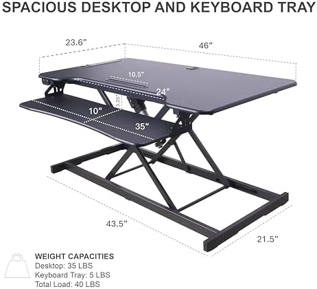 Rocelco 46" Electric Standing Desk Converter with AC Outlet USB Charger and Anti-Fatigue Floor Mat - Motorized Adjustable Sit Stand Riser - Tabletop Workstation Keyboard Tray - Black (R EDRB-46-MAFM) - Image 4