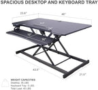 Rocelco 46" Electric Standing Desk Converter with AC Outlet USB Charger - Motorized Height Adjustable Sit Stand Up Triple Monitor Riser - Tabletop Workstation Large Keyboard Tray - Black (R EDRB-46) - Image 4