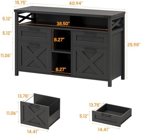 Halitaa File Cabinet with Open Storage Shelf for Home Office, Pure Black - Image 2