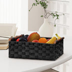 Vagusicc Wicker Storage Basket, Set of 2 Hand-Woven Paper Rope Wicker Basket for Organizing with Handle Decorative Storage Bins for Counter Pantry Shelves Toilet Paper Basket for Toilet Tank Top,Black - Image 2
