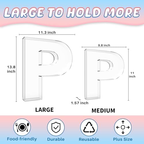 13.8" Extra Large Acrylic Letter Charcuterie Board Box, Reusable Fillable Letter Cake Candy Dish Display Serving Tray for Birthday Anniversary Party Decoration (P) - Image 2
