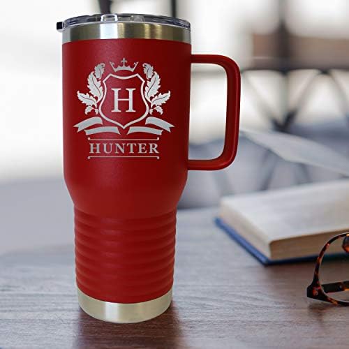 The Wedding Party Store Custom Personalized 20 oz Stainless Steel Powder Coated Vacuum Insulated Double Walled Travel Tumbler Coffee Mug with Handle and Lid (Red) - Image 6