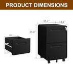2 Drawer Mobile File Cabinet with Lock, 4 Keys and 25 Letter File Folders - Image 3