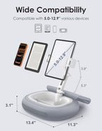 RIWUCT Tablet Pillow Stand for Bed, [Adjustable & Stable] Kindle Holder for 5-12.9" Phone/iPad/Tablet/E-Reader with 360° Rotating Clip & Snack Bowl, for iPad Stand Hands-Free Reading on Bed/Sofa, Gray - Image 5
