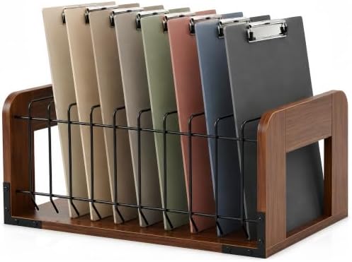 1 Pcs Vertical Clipboard Holder, 12Slot Clipboard Storage Rack, Walnut by Yookeer