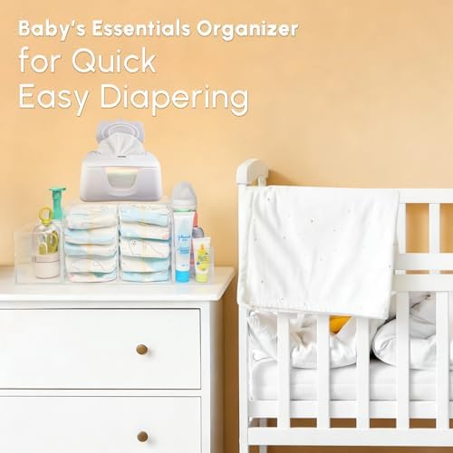Diaper Caddy Acrylic, Baby Changing Table Organizer, Dresser Tabletop Organizer with 4 Detachable Compartments, Storage for Wipe Dispenser, Anti-slip Rubber Feet, Newborn Baby Essentials, Transparent - Image 2
