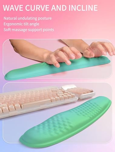 Hokafenle 2in1 Combination, Wave Keyboard Wrist Rest and Ergonomic Curvature Mouse Pad Wrist Support for Relieve Wrist Pain, Filled with Soft Cushion Memory Foam, Gradient Green - Image 2