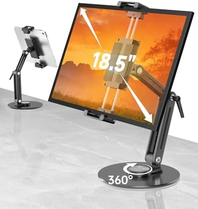 Portable Monitor Stand Desk Holder- Large Clamp Support up to 12.9 14.6 15.6 18.5 inch 360° Rotating Base Swivel for iPad Pro/Mini/Air/Surface Strong Bearing Weight Over 5.5lbs (Up to 17.3'') by Feising