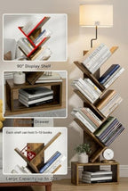 XBurmo 6 Tier Tree Bookshelf with Lights - Small Bookcase, Compact Book Tower with Drawer, Corner Bookshelf for Bedroom, Living Room and Home Office Storage, Rustic Brown - Image 6