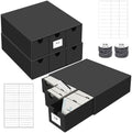 Business Card Storage Box 3 Pack, Stackable Business Card Organizer with 9 Pull-Out Drawers and Labels, Holds Up to 4500 Cards, Black Corrugated Desktop Filing Boxes by QLOUNI