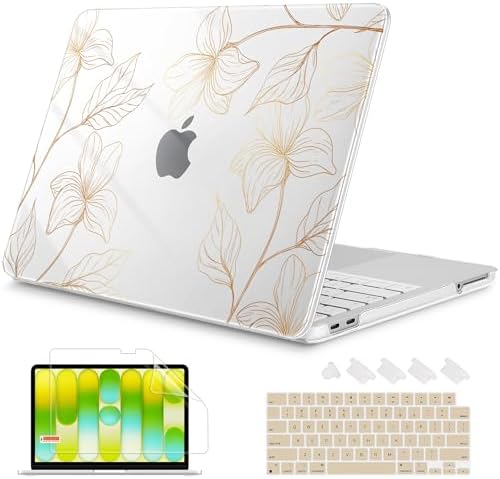 Mektron Case for 2026 MacBook Neo 13-inch A18 Pro chip A3404 Laptop Cover with 13-inch (Diagonal) Liquid Retina Display+ Keyboard Cover+ Screen Protector, Gold Flower S718 by Mektron
