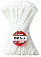 Armpow 14 Inch Zip Ties White 1000 PCS, 40 Lbs- Heavy Duty Tensile Strength, Nylon PA66 UV Resistant Cable Ties for Indoor and Outdoor Use - Ideal for object bundling and fastening by HighQualityTies
