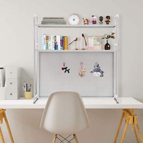 Desk Bookshelf with Pegboard, 2-Tier Metal Desk Bookshelf for Computer Desk, Heavy Duty Desktop Hutch Organizer Rack for Office Dorm Storage (37.4'') - Image 5