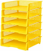 6 Pcs Yellow Turn in Trays Classroom, Stackable Paper Bins for Classroom, 13x9x2.8 inch Plastic Baskets Desktop Organization System Office (Yellow) by Unknown