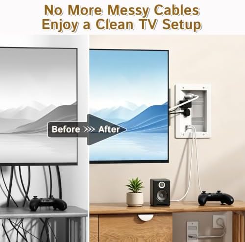 Plug'n in Wall Cable Management Kit,Recessed TV Wall Box with 3 AC Outlets,USB-A & USB-C Port,9.8FT Cord,Hide TV Wires for Wall Mounted TV,White - Image 4