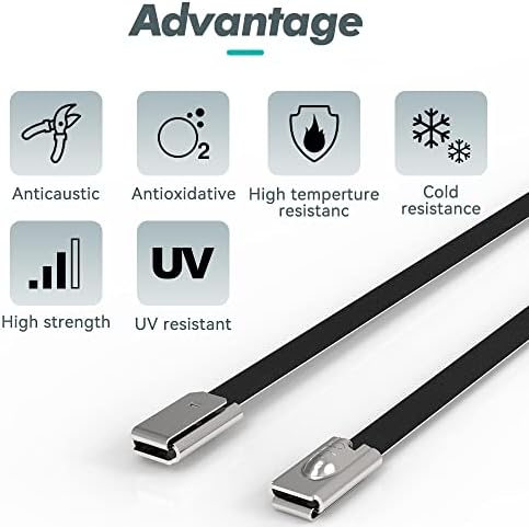 Metal Zip Ties Black 100pcs Stainless Steel Epoxy Coated Locking Cable Heavy Duty Exhaust Wrap Multi Purpose Binding for machinery, vehicles, farms, cables, pipes,Fence - Image 5
