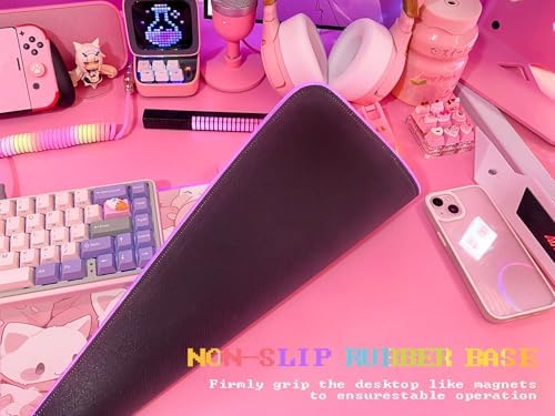 JMIYAV Pink RGB Gaming Mouse Pad 31.5x12 Inch PC XL Large Extended Glowing Led Light Up Desk Pad Non-Slip Rubber Base Computer Cute Mousepad Mat Desk Accessories Gaming Setup Dreamy Cats - Image 4