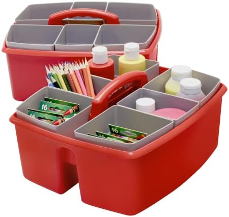 Storex Large Classroom Caddy with Cups, 13 x 11 x 6.575 Inches, Red, Case of 2 (00981A02C) by Storex