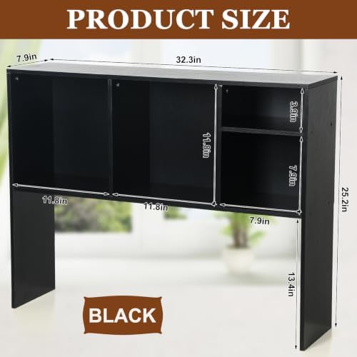 Briwooody Dorm Desk Hutch Desktop Bookshelf for College Office, Black - Image 3