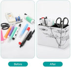 PU Leather Multi-Compartment Pen Holder Desktop Organizer Pencil Cup Storage Caddy for Office Home Supplies Wildflowers Line Drawn on Watercolor - Image 3