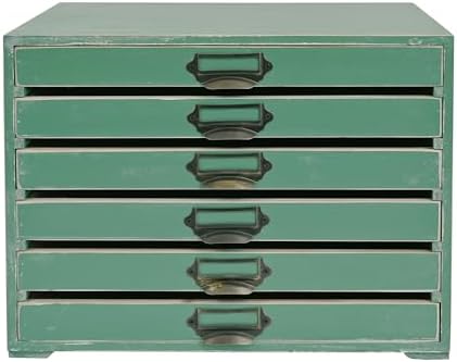 Vintage 6-Drawer Wooden Desktop Organizer Cabinet, Rustic Distressed Wood Card Catalog Cabinet, Antique Storage Box for Jewelry Cosmetics Craft Paper Home Office Decor (Green) - Image 7