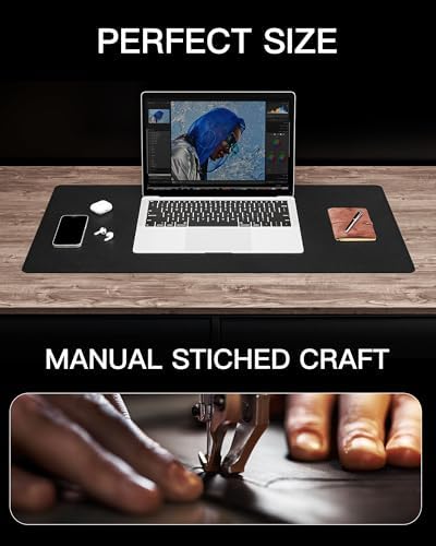 YSAGi Genuine Leather Desk Mat, 35.4"X17" Leather Desk Mat, Office Desk Pad, Thick Desk Pad with Stitched Line, Non-Slip Laptop Writing Pad with Rubber Base(Black, 35.4"X17") - Image 6