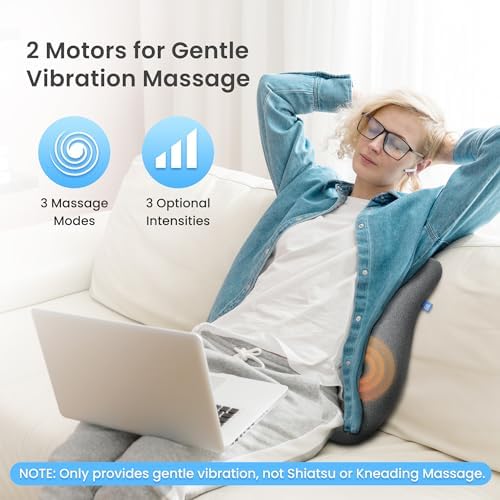 CILI Heated Lumbar Support Pillow for Office Chair, Ergonomic Back Support Cushion with Vibration, Memory Foam Chair Back Massager,Gifts for Mom Dad - Image 3