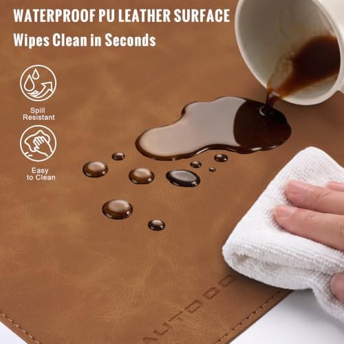HAUTOCO Cork Desk Mat 48''x19.7'', Distressed PU Leather & Cloth Desk Pad - Image 4