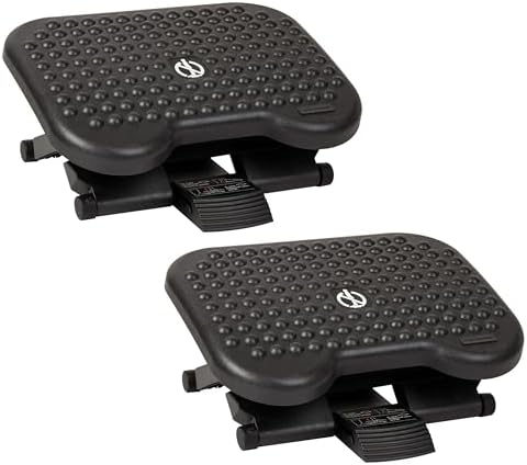Mind Reader Foot Rest, Under Desk at Work, Ergonomic, Height Adjustable, Office, Plastic, 17" L x 13" W x 6.25" H, Set of 2, Black by MindReader