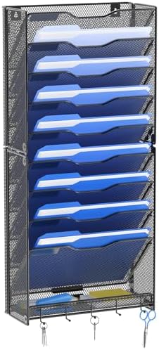 OUTWOLF 10 Tier Hanging Wall File Organizer Wall Mount Paper Document Folder Holder with Hooks for Home Office Organization by OUTWOLF