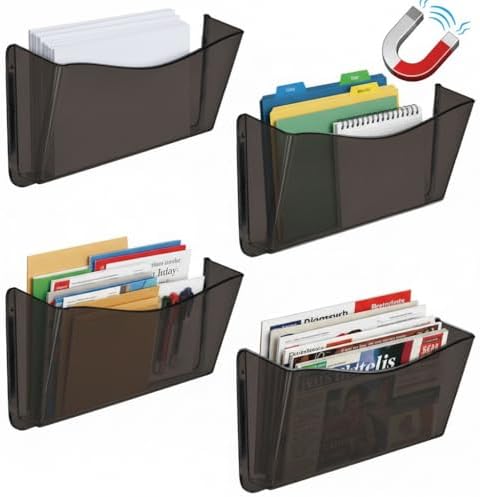 Azar Displays 250045-SMK Plastic Wall Mount File Holder with Magnets Smoke Colored, 4-Pack by AzarDisplays