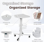 Mobile Laptop Cart on Wheels, Adjustable Height Mobile Laptop Cart with Pneumatic Lifting(31.5" - 47.25"), Storage Basket, Cup Holder, Cable Management for Home, Office and Salon, Cold-Rolled Steel - Image 6